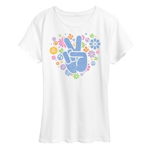 Women's - Instant Message - Peace Sign & Flowers Short Sleeve Graphic T-Shirt - 1 of 4
