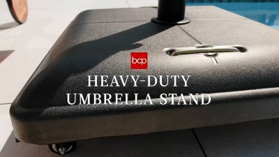 Heavy Duty Black Concrete Rolling Patio Umbrella Base with Locking Wheels