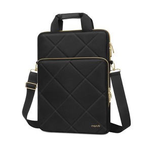 Vertical Laptop Shoulder Bag,15-15.6 inch Computer Bag, Rhombus Quilted Messenger Bag with Front Pocket&Handle&Belt, Black - 1 of 4
