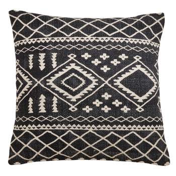 22"x22" Oversize Poly Filled with Mud Cloth Pattern Plaid Square Throw Pillow Black- Saro Lifestyle
