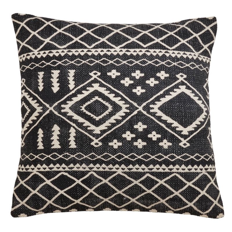 22&#34;x22&#34; Oversize Poly Filled with Mud Cloth Pattern Plaid Square Throw Pillow Black- Saro Lifestyle, 1 of 6