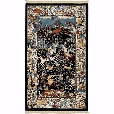 Navy Blue and Tan Rectangular Stain-Resistant Synthetic Area Rug