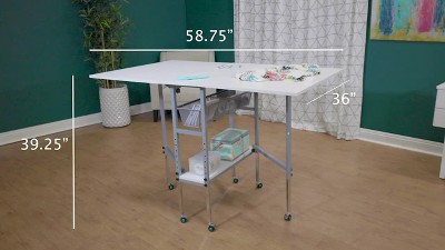 Sew Ready Hobby Craft 60 in. W x 36 in. D MDF Folding Fabric Cutting Table  with Drawers, Adjustable Height, Silver / White 13374 - The Home Depot