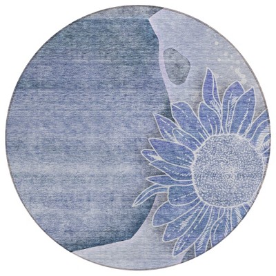 Sky Blue And Indigo Floral Washable Indoor Outdoor Area Rug