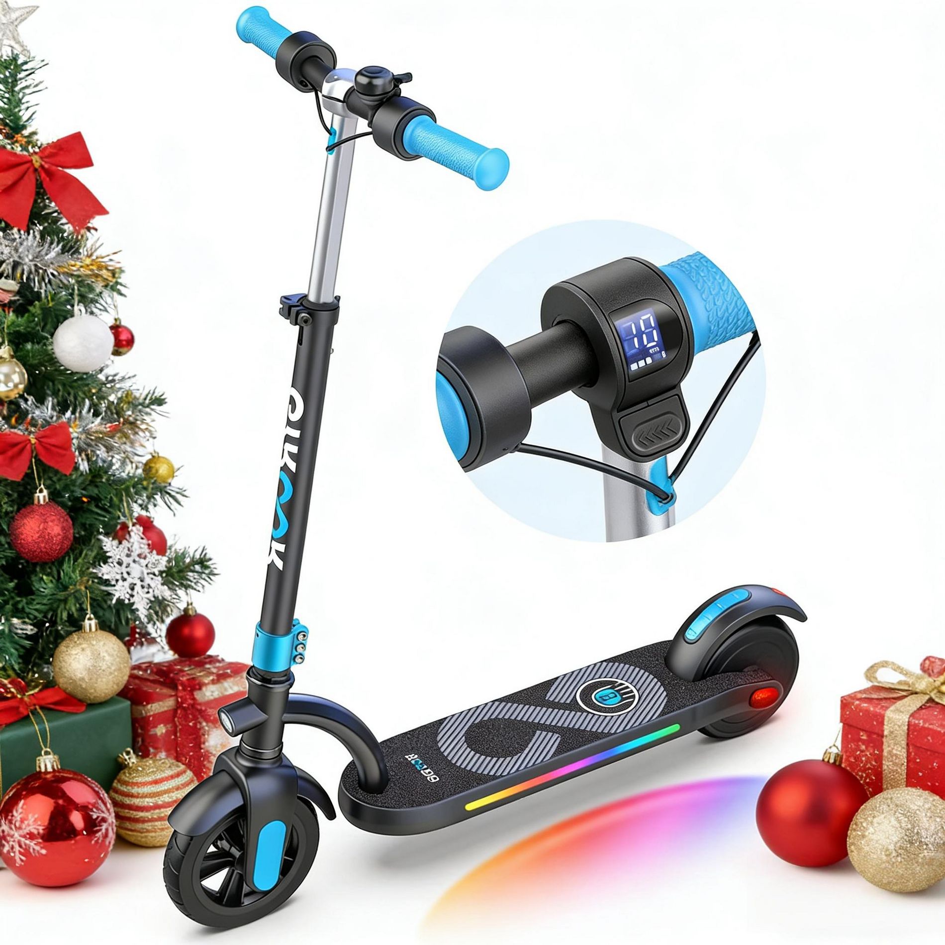 Mastgoal Electric Scooter for Kids, 180W Motor 10mph Speed Electric Scooter with Adjustable Handlebar and LED Light, Best Gift for kids-Blue