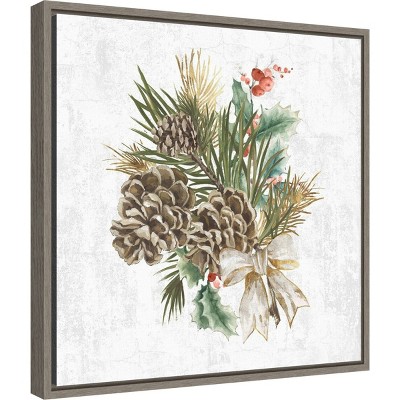 16" x 16" Holiday Pinecone Wreath Canvas Print with Gray Frame
