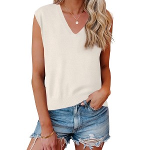 INSPIRE CHIC Women's V-Neck Sleeveless Uniform Classic Knitted Pullover Sweater Vest - 1 of 4