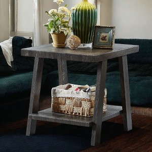 Alilang 24.00 Inch Rustic End Table with Open Shelf and Distressed Wood Finish - Charcoal - 1 of 4