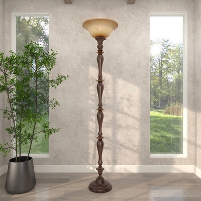 Traditional Polystone Torchiere Brown - Olivia & May: Indoor Metal Floor Lamp with Glass Shade