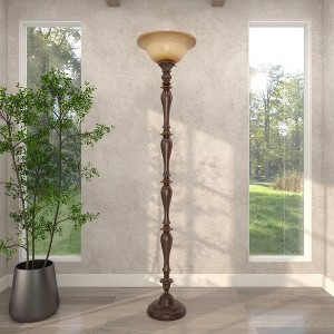 Traditional Polystone Torchiere Brown - Olivia & May: Indoor Metal Floor Lamp with Glass Shade - 1 of 4