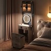 Small Vanity Desk with Mirror and LED Lights, Makeup Table with Charging Station and drawers and Storage Shelves for Small Space - 2 of 4