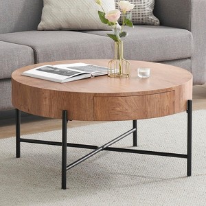 Acekool Round Coffee Table with 2 Drawers - Farmhouse Style Storage Table - 1 of 4
