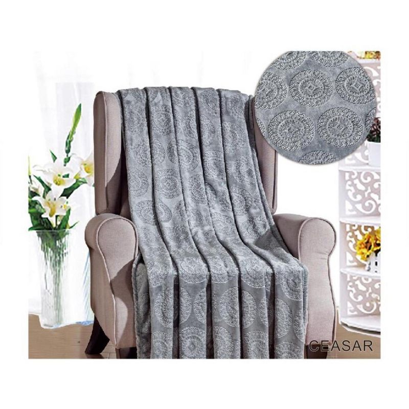 Ceasar Soft Plush Contemporary Embossed Collection All Season Throw 50"x60", Grey, 1 of 5