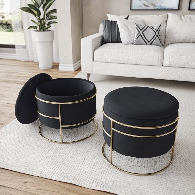 APRILSOUL Elegant Round Storage Ottoman with Gold Frame