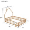 Lyngins Full Size Bed Frame, House-Shaped Floor Bed Frame with House-Style Headboard, Fence Guardrails & Latch Door, Sturdy Pine Wood Construction - 4 of 4