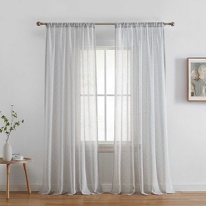 HLC.ME Penelope Faux Linen Textured Privacy Sheer Light Filtering Rod Pocket Curtains Panels, Set of 2 - 1 of 4