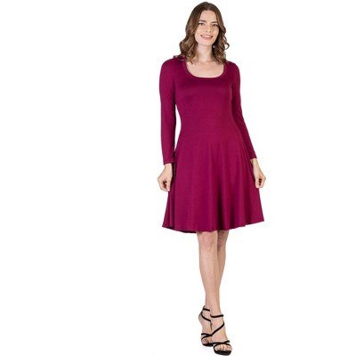 24seven Comfort Apparel Womens Classic Long Sleeve Flared Mini Dress ...