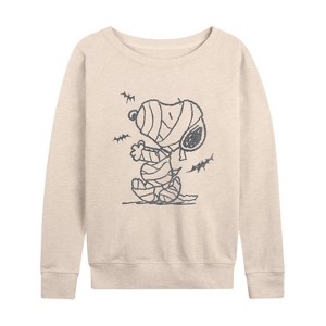 Women's - Peanuts - Snoopy Mummy And Bats Lightweight French Terry Wide Neck Long Sleeve Shirt - 1 of 4