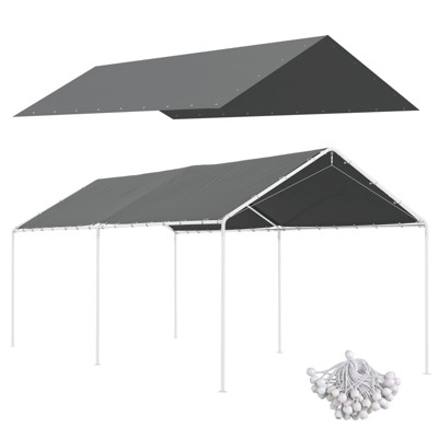 VisioGear 10'*20' Carport Replacement Top Canopy, Car Port Portable Garage Tent Cover with Ball Bungee Cords, Dark Gray, 230.75"*116.5"*0.01"