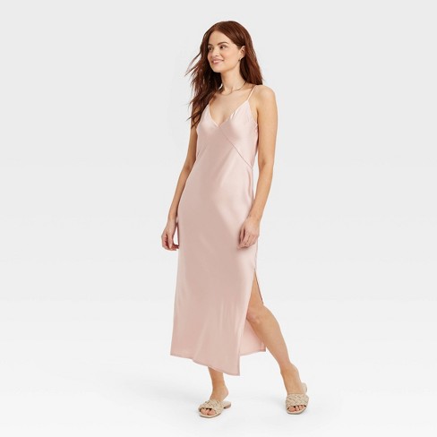 Ribbed Maxi Back Slit Slip Dress