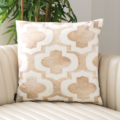 Beige and White Moroccan Tile Square Throw Pillow