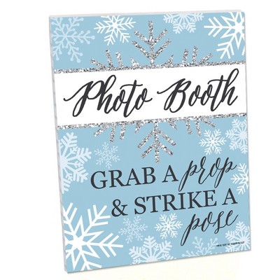 Big Dot of Happiness Winter Wonderland Photo Booth Sign - Winter Party Decor - Printed on Sturdy Plastic - 10.5 x 13.75" Sign with Stand - 1 Piece