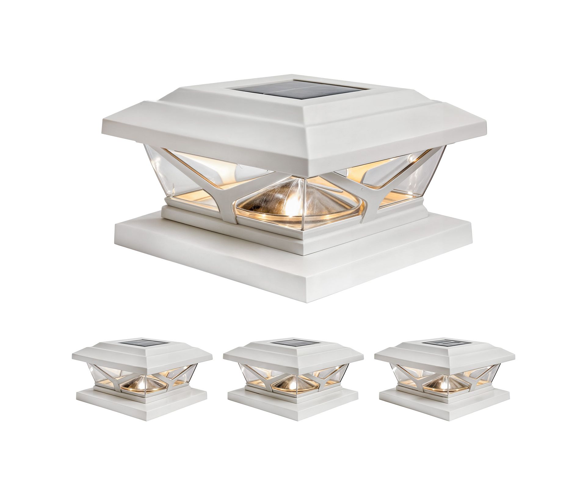 Home Zone Living Secure 4pk Crown Solar Post Cap Lights, Lithium Battery, Fits up to 5.5”x5.5” Posts, Adjustable Color Temperature - White