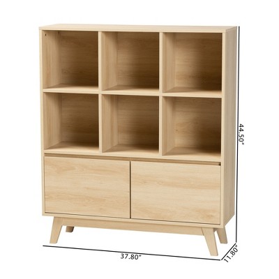 Danina Oak Brown Wood Bookshelf with Doors and Cubes