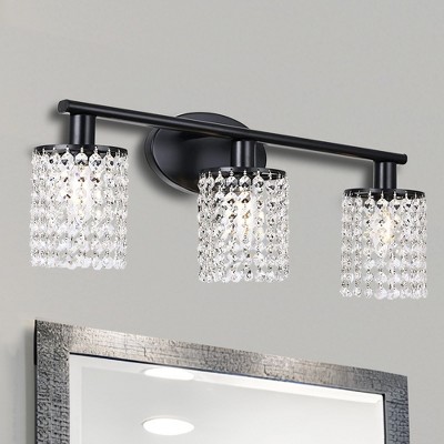 YANSUN 20.87 in. 3-Light Black Crystal Bathroom Wall Sconce, Modern Lighting Fixture Over Mirror