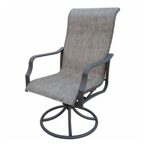 Four Seasons Courtyard Tuscany 6 Piece Outdoor Patio Swivel Rocker Seats Furniture Chair Set with Armrest, Black Aluminum Frame and Sling Fabric, Gray - 1 of 4
