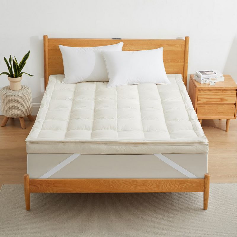 Puredown Organic Cotton Pillow Top Mattress Topper Feather Bed, 3 of 9