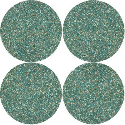 Aqua and Gold Beaded Round Placemats Set of 4