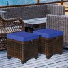 Tangkula Set of 2 Patio Rattan Ottoman Footrest Garden Outdoor w/ Brown/Turquoise/Navy Cushion - 3 of 4