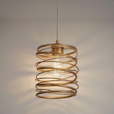 Gold Wire Cage Mini Pendant Light with LED Bulb
