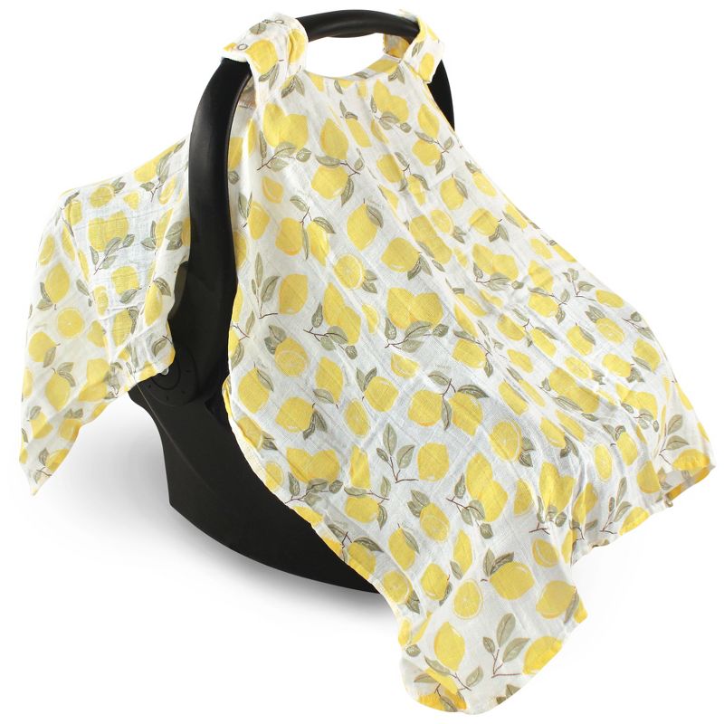 Hudson Baby Infant Girl Muslin Cotton Car Seat and Stroller Canopy, Lemons, One Size, 1 of 3