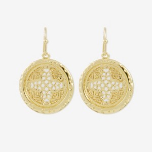 sanctuaire Round Rosette Medallion Coin Earrings Gold - 1 of 3