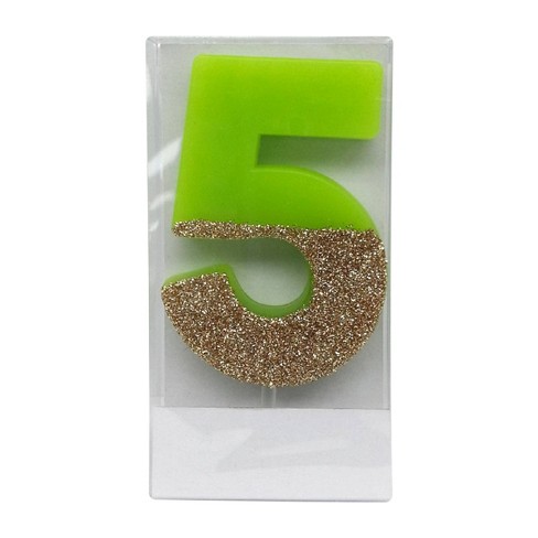 8cm GOLD Glitter Dipped Candle - NUMBER 5