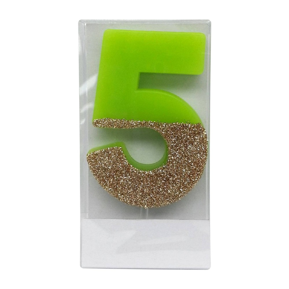 Number 5 Glitter Candle Green/Gold - Spritzâ„¢