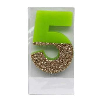 Number 5 Glitter Candle Green/Gold - Spritz™
