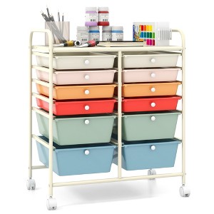 Tangkula Office Rolling Cart 12 Storage Drawer Studio Organizer Bins Scrapbook Paper Macaron - 1 of 4