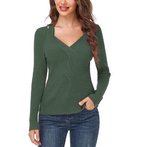 Coolmee Women's V Neck Long Sleeve Shirts Tunic Sweaters  Fall Fashion Clothes - 1 of 3