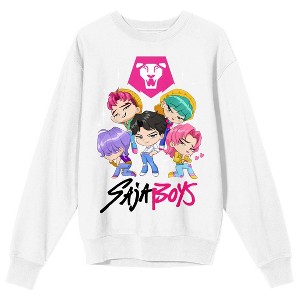 KPop Demon Hunters Saja Boys Kawaii Chibi Characters Adult White Crew Neck Sweatshirt - 1 of 3