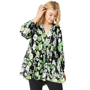 ellos Women's Plus Size Tiered Tunic With Notch V-Neck - 1 of 4