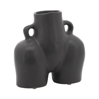 Sagebrook Home 6" Half Body Vase - Contemporary Abstract Black Ceramic Body Shaped Flower Vase - Unique Decorative Table Accent For Home or Office