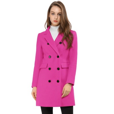Allegra K Women's Notched Lapel Collar Double Breasted Mid Length Overcoat