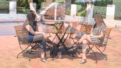 Chestnut Wood Folding Patio Dining Table with Black Steel Frame