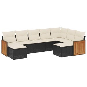 vidaXL 10 Piece Patio Sofa Set with Cushions Black Poly Rattan - Black and Cream Without Table - 1 of 4