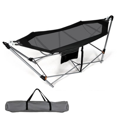 Tangkula Portable Folding Hammock Free Standing Hammock W/ Stand-Folds&Carrying Bag&Anti-Slip Buckle&Storage Pocket
