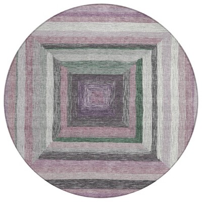 HomeRoots 8' Blush Gray And Green Round Geometric Washable Indoor Outdoor Area Rug
