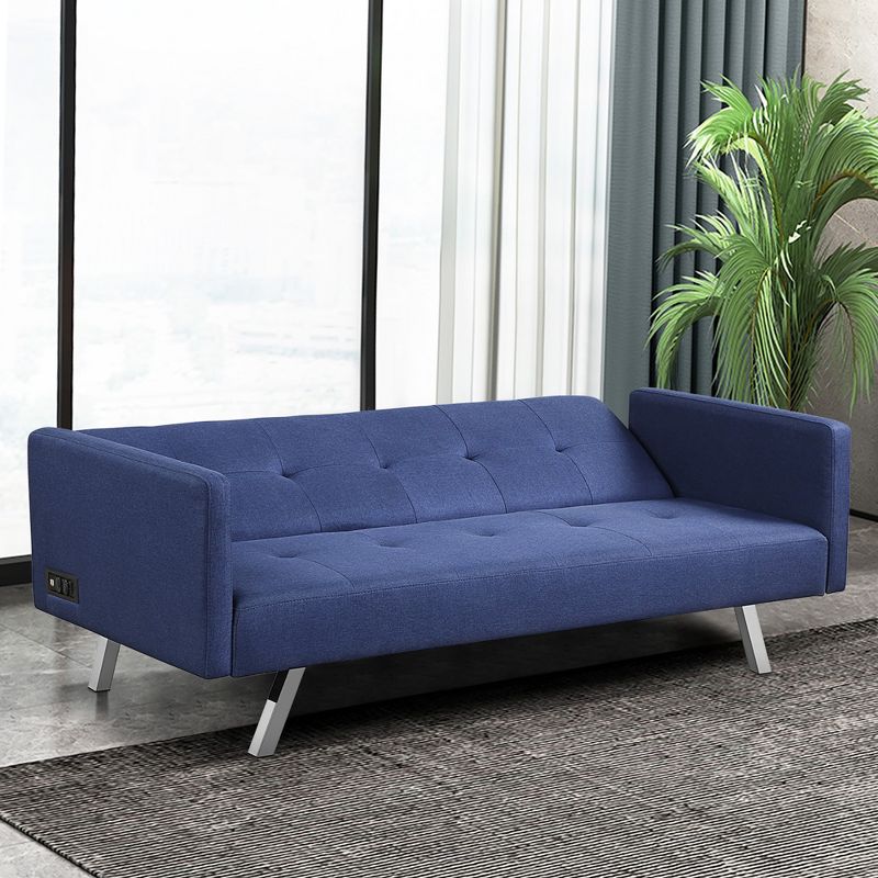 Costway Convertible Futon Sofa Bed Folding Recliner w/USB Ports&Power Strip Grey\Blue, 4 of 11